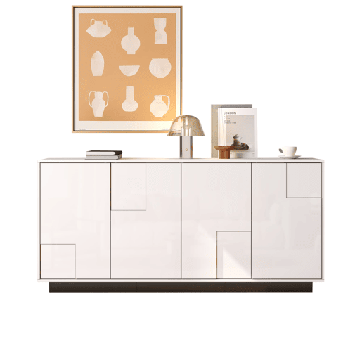 Aparador de sala 160x37x75,5 cm - 4 portas, design geométrico, grande capacidade de arrumação - Branco Aparador de sala 160x37x75,5 cm - 4 portas, design geométrico, grande capacidade de arrumação - Branco