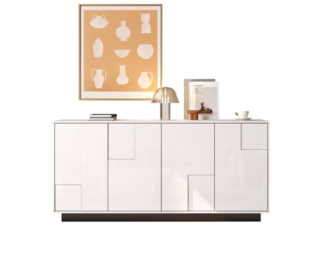 Sideboard salón 160x37x75,5 cm - 4 puertas, diseño geométrico, gran almacenamiento - blanco