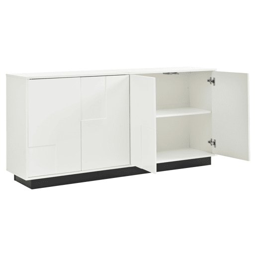 Aparador de sala 160x37x75,5 cm - 4 portas, design geométrico, grande capacidade de arrumação - Branco Aparador de sala 160x37x75,5 cm - 4 portas, design geométrico, grande capacidade de arrumação - Branco