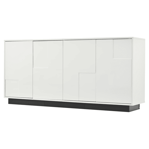 Aparador de sala 160x37x75,5 cm - 4 portas, design geométrico, grande capacidade de arrumação - Branco Aparador de sala 160x37x75,5 cm - 4 portas, design geométrico, grande capacidade de arrumação - Branco