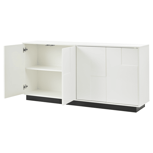 Aparador de sala 160x37x75,5 cm - 4 portas, design geométrico, grande capacidade de arrumação - Branco Aparador de sala 160x37x75,5 cm - 4 portas, design geométrico, grande capacidade de arrumação - Branco