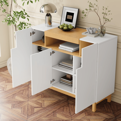 Aparador com 3 portas - Armazenamento multifuncional para sala de estar e sala de jantar - Branco