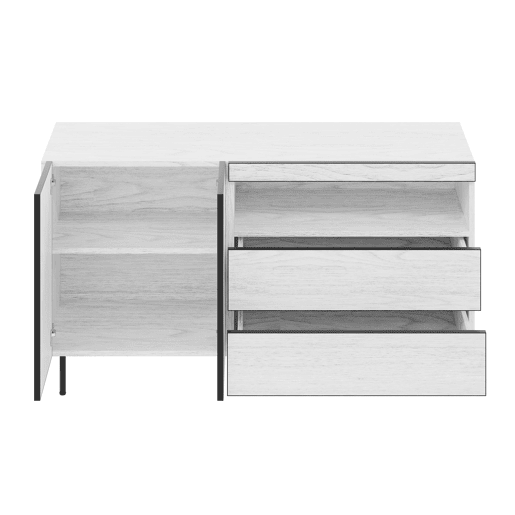 Aparador 150 cm - Minimalista, 2 portas, 2 gavetas, prateleiras abertas - Branco