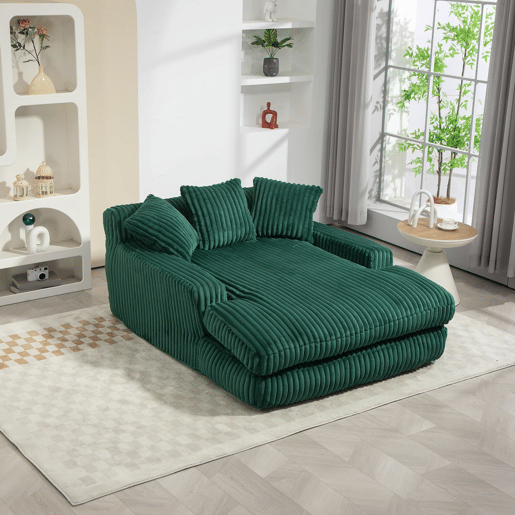 Sofá-cama individual - chão, estilo nuvem, com 3 almofadas - verde esmeralda