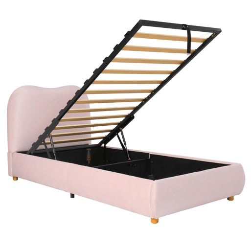 Cama individual 90x200 - canapé hidráulico com cabeceira estofada - rosa