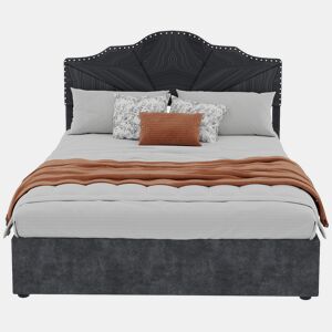 Cama estofada 160x200 - cabeceira macia e confortável, armazenamento alto com pistão - cinza