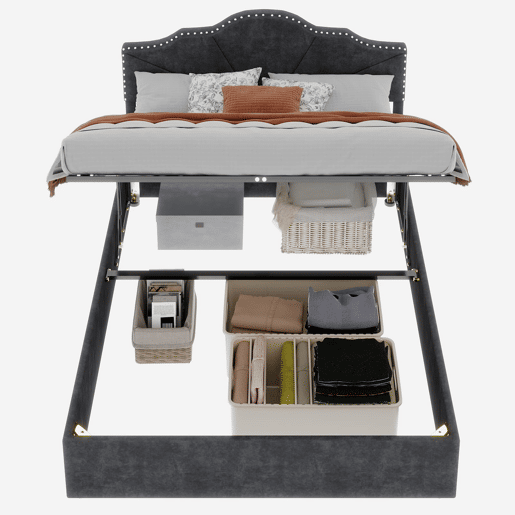 Cama estofada 160x200 - cabeceira macia e confortável, armazenamento alto com pistão - cinza