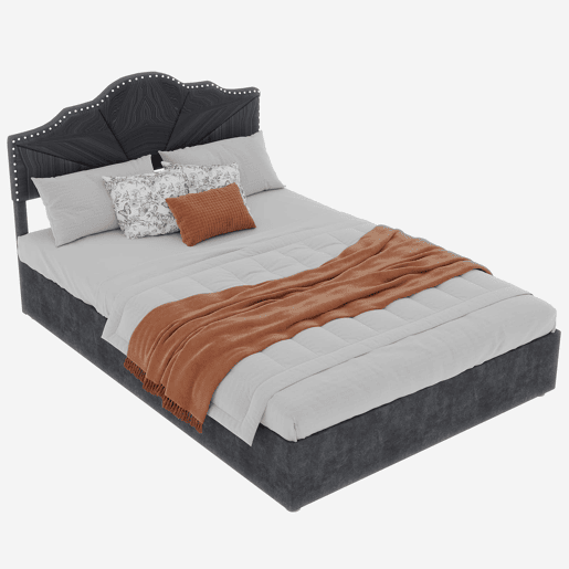 Cama estofada 160x200 - cabeceira macia e confortável, armazenamento alto com pistão - cinza
