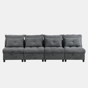 Sofá modular de 4 lugares - assentos com arrumação e função cama - Antique Gray