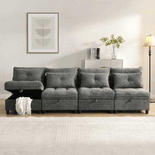 Sofá modular de 4 lugares - assentos com arrumação e função cama - Antique Gray
