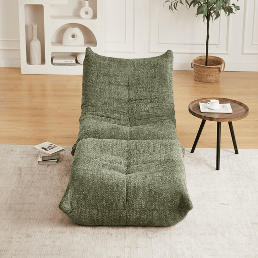 Sofá Togo de chão - Chenille, apoio para os pés, poltrona sem braços, espuma viscoelástica - Verde Sofá Togo de chão - Chenille, apoio para os pés, poltrona sem braços, espuma viscoelástica - Verde