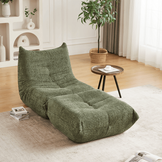 Sofá Togo de chão - Chenille, apoio para os pés, poltrona sem braços, espuma viscoelástica - Verde Sofá Togo de chão - Chenille, apoio para os pés, poltrona sem braços, espuma viscoelástica - Verde