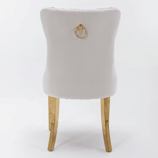 Cadeira de sala de jantar 2 peças - Veludo acolchoado, encosto capitoné, pernas douradas - Bege e dourado