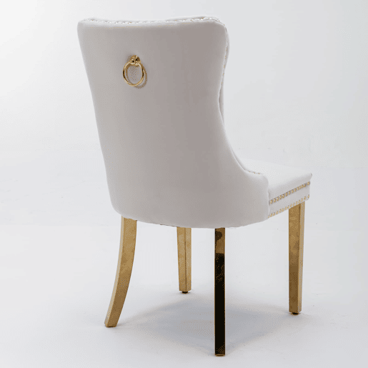 Cadeira de sala de jantar 2 peças - Veludo acolchoado, encosto capitoné, pernas douradas - Bege e dourado