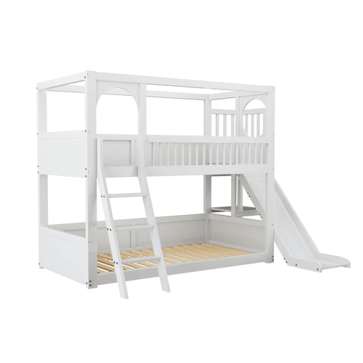 Cama beliche infantil 90x200 - multifuncional, com prateleiras e escorregador, sem colchão - branca