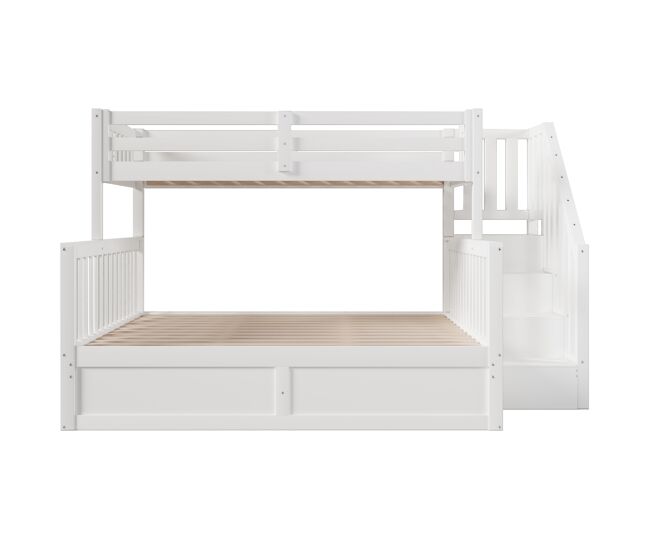 Litera 90x200+140x200 - hidráulica con escalera y almacenaje - blanca