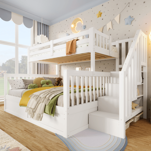 Beliche 90x200+140x200 - hidráulico com escada e arrumação - branco