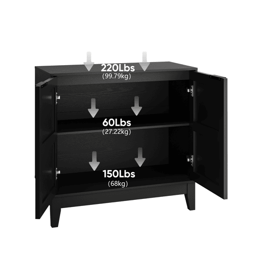 Buffet Vintage 80 cm - entalhado, 2 portas, prateleiras ajustáveis - Preto