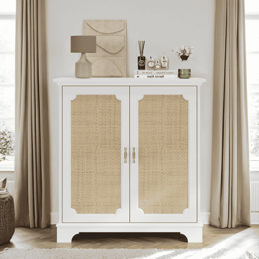 Aparador 120 cm - Portas com decoração em rattan, aparador e móvel de entrada - Branco