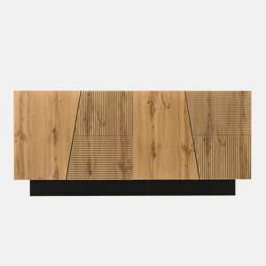 Aparador 160 cm - grande capacidade de armazenamento, design geométrico, prateleira ajustável - PretoMadeira