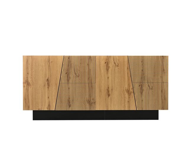 Aparador 160 cm - gran almacenamiento, diseño geométrico, estante ajustable - negro/madera