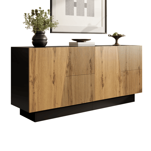 Aparador 160 cm - grande capacidade de armazenamento, design geométrico, prateleira ajustável - PretoMadeira