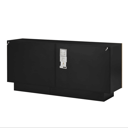 Aparador 160 cm - grande capacidade de armazenamento, design geométrico, prateleira ajustável - PretoMadeira