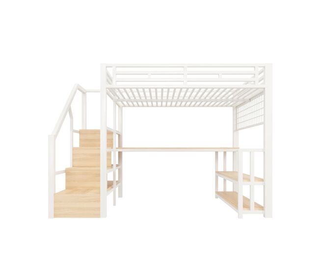 Litera alta 140x200 - estructura metal, estantería, escritorio, led, usb, tipo-c - blanco
