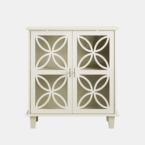 Armário de casa de banho com 2 portas - prateleiras ajustáveis, portas em vidro temperado, estilo retro - creme