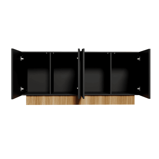 Aparador 160x75x38 - 4 portas, grande capacidade de armazenamento, estrutura em U - PretoMadeira