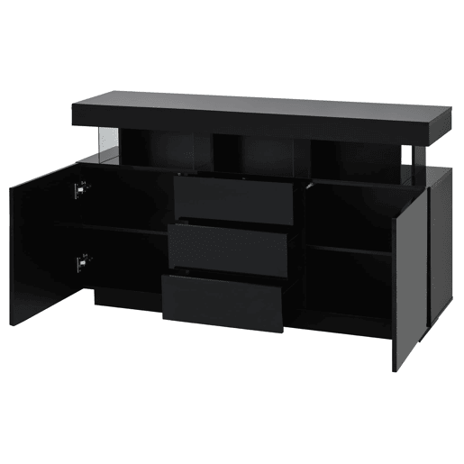 Aparador 140x35x80 cm - Moderno, alto brilho, barra de café, LED - Preto Aparador 140x35x80 cm - Moderno, alto brilho, barra de café, LED - Preto