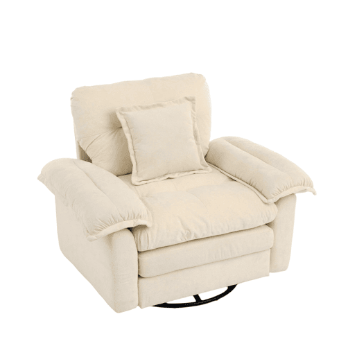 Poltrona giratória de chenille para 1 pessoa - Oversized com almofada de apoio, confortável - Bege