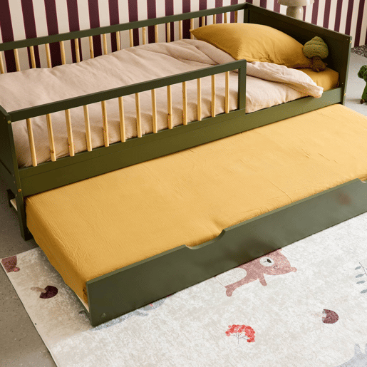 Gaveta da cama infantil Roya em madeira de pinho natural Verde - 190x94x19 cm