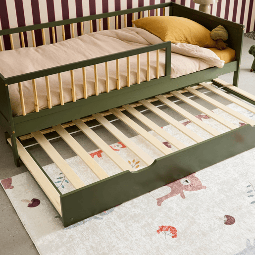 Gaveta da cama infantil Roya em madeira de pinho natural Verde - 190x94x19 cm
