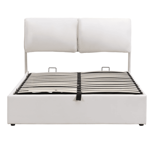Cama estofada hidráulica 140x200 - com arrumação e 3 gavetas - bege
