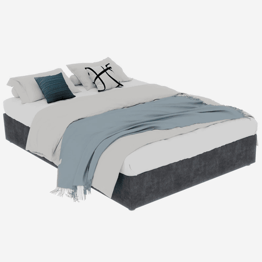 Cama minimalista moderna 160x200 - Elevador, veludo holandês - Cinza