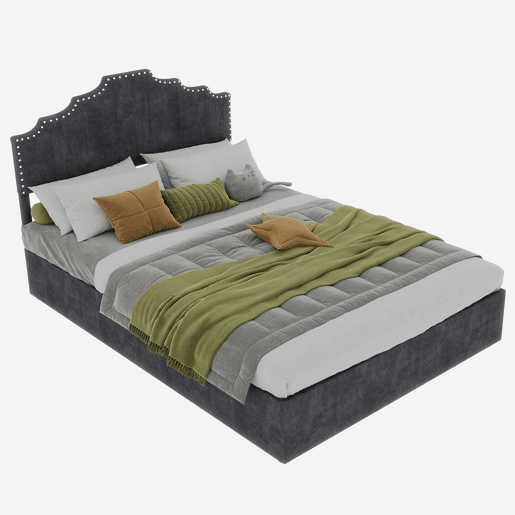 Cama estofada 160x200 - cabeceira macia e canapé rebatível com pistão - cinzento