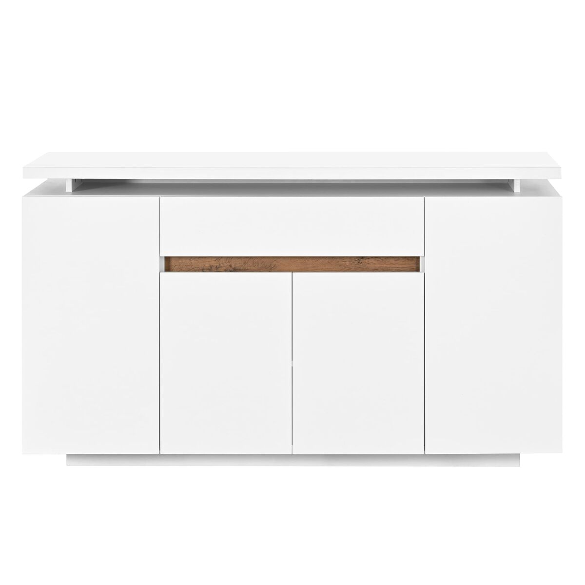 Aparador 140x40x80 cm - 1 cajón, 4 puertas, led, salón, pasillo o cocina - blanco
