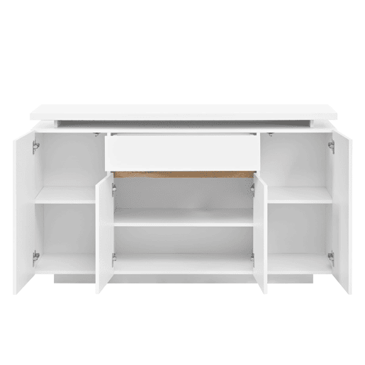Aparador 140x40x80 cm - 1 gaveta, 4 portas, LED, sala, corredor ou cozinha - Branco
