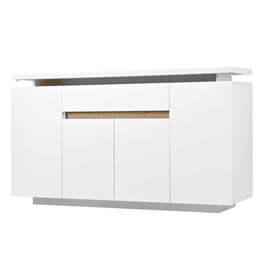 Aparador 140x40x80 cm - 1 gaveta, 4 portas, LED, sala, corredor ou cozinha - Branco