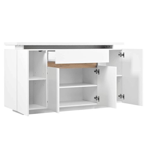 Aparador 140x40x80 cm - 1 gaveta, 4 portas, LED, sala, corredor ou cozinha - Branco