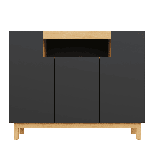 Aparador 120 cm - 3 portas, armazenamento multifuncional para sala de estar e sala de jantar - Preto