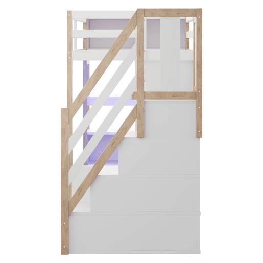 Cama alta de madeira 90x200 cm - secretária e armário com arrumação e LED - branconatural