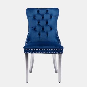 Cadeira de sala de jantar 2 unidades - Moderna, estofada em veludo com pernas em aço cromado - Azul
