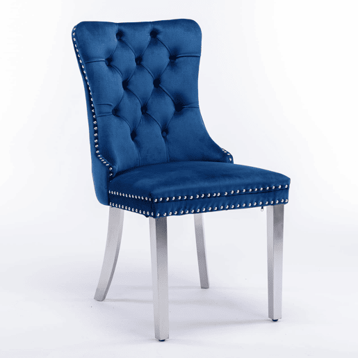 Cadeira de sala de jantar 2 unidades - Moderna, estofada em veludo com pernas em aço cromado - Azul