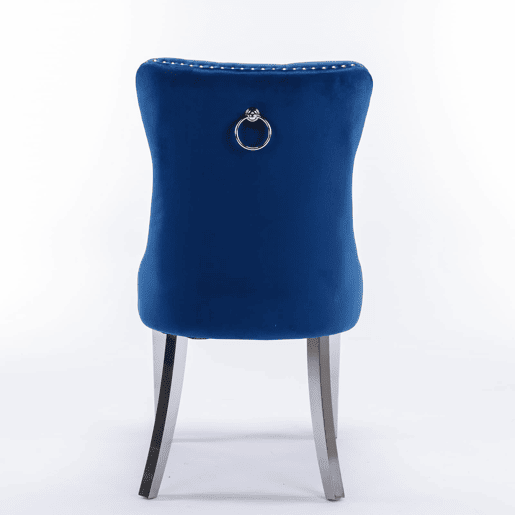 Cadeira de sala de jantar 2 unidades - Moderna, estofada em veludo com pernas em aço cromado - Azul