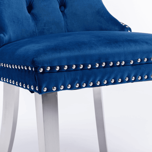 Cadeira de sala de jantar 2 unidades - Moderna, estofada em veludo com pernas em aço cromado - Azul