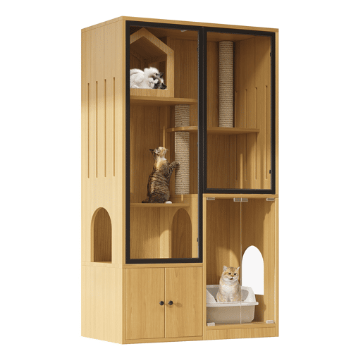 Gaiola para gatos 90x50x160 cm - quatro andares, resistente ao inverno, com poste para arranhar - cor bordo