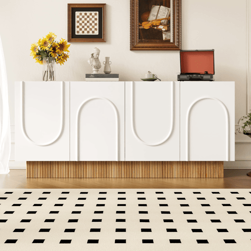 Aparador 160x75x38 - 4 portas, grande capacidade de armazenamento, estrutura em U - Branco e madeira
