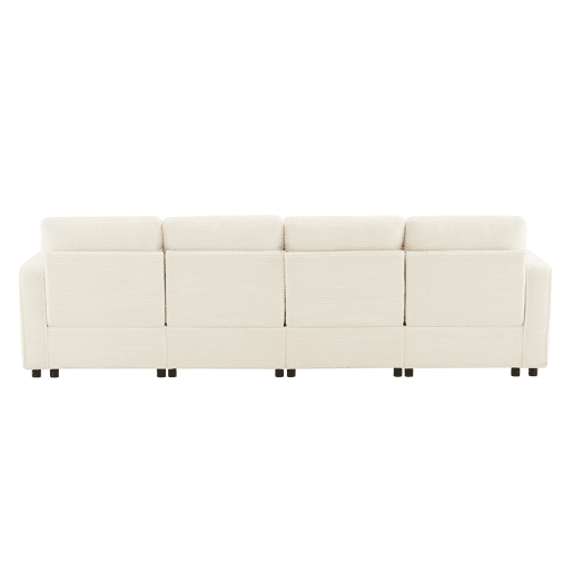 Sofá reto de 4 lugares 280x146 cm - veludo cotelê com arrumação e pufe - bege